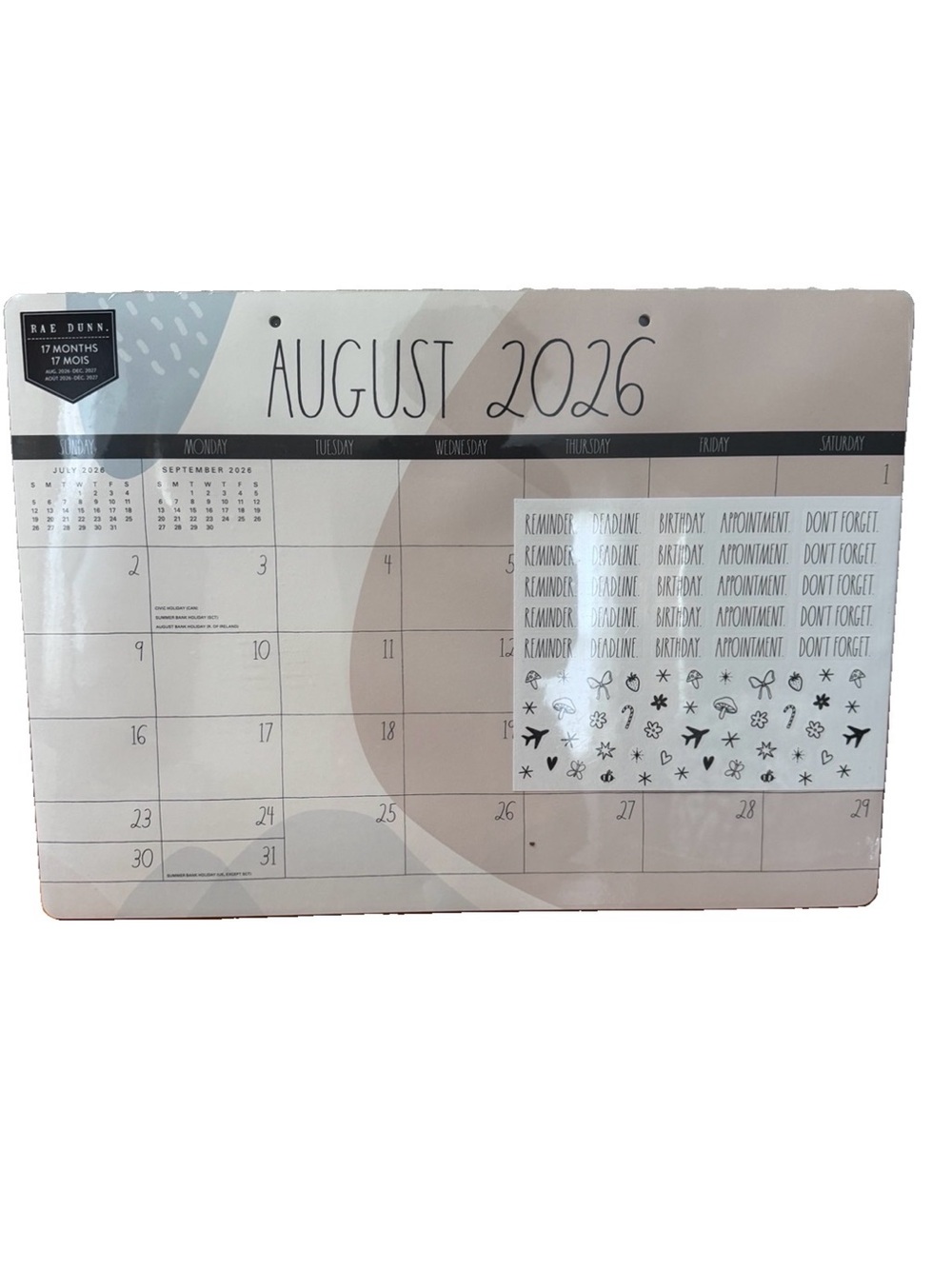 2027 Rae Dunn Desk Blotter Planner Calendar 17 Month August’06-Dec.2027 Ivory